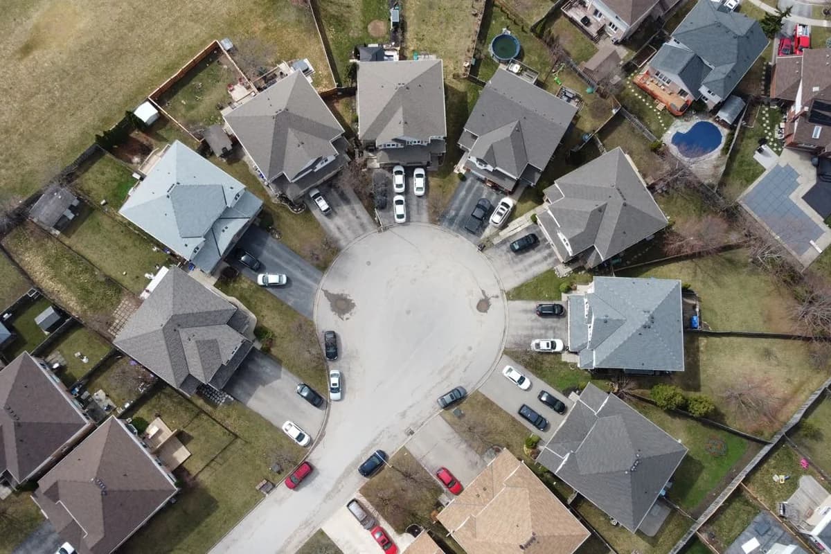 Aerial view of a suburban residential neighbourhood